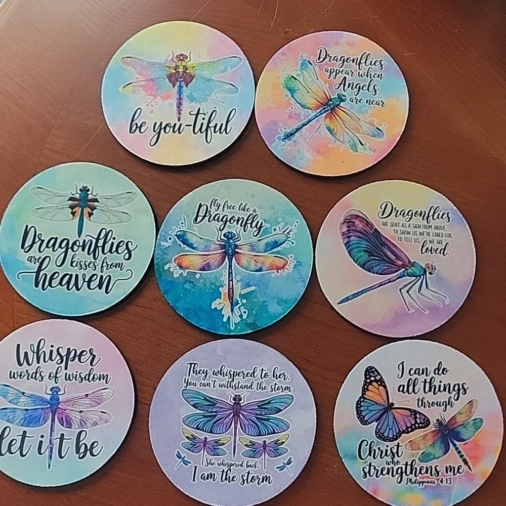 Set a 4 Handcrafted Dragonfly Inspirational Coasters - NWOT